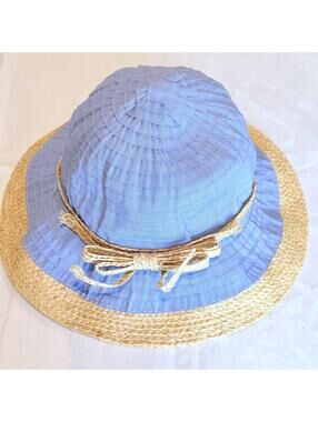 Scala Collezione Women Blue Polyester Raffia Sun Hat